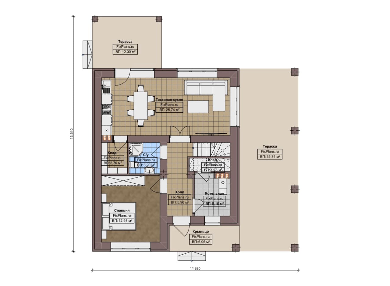 Планировка Одноэтажный дом с мансардой  F-13274