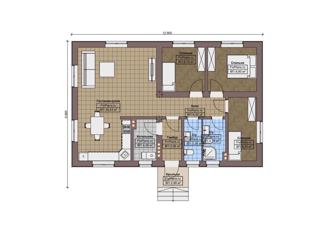 Планировка Одноэтажный дом F-12725