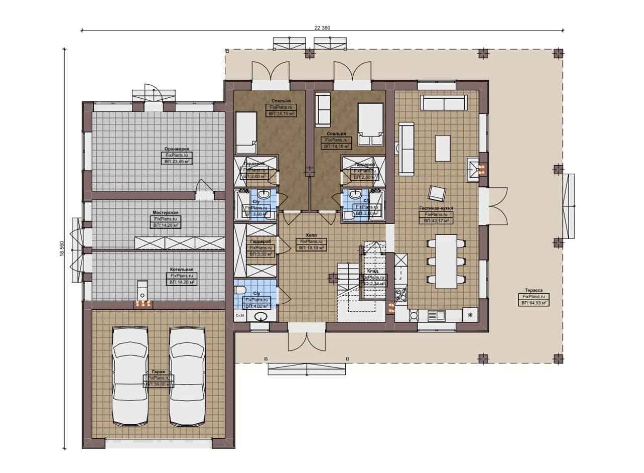Планировка Одноэтажный дом с мансардой  F-12158