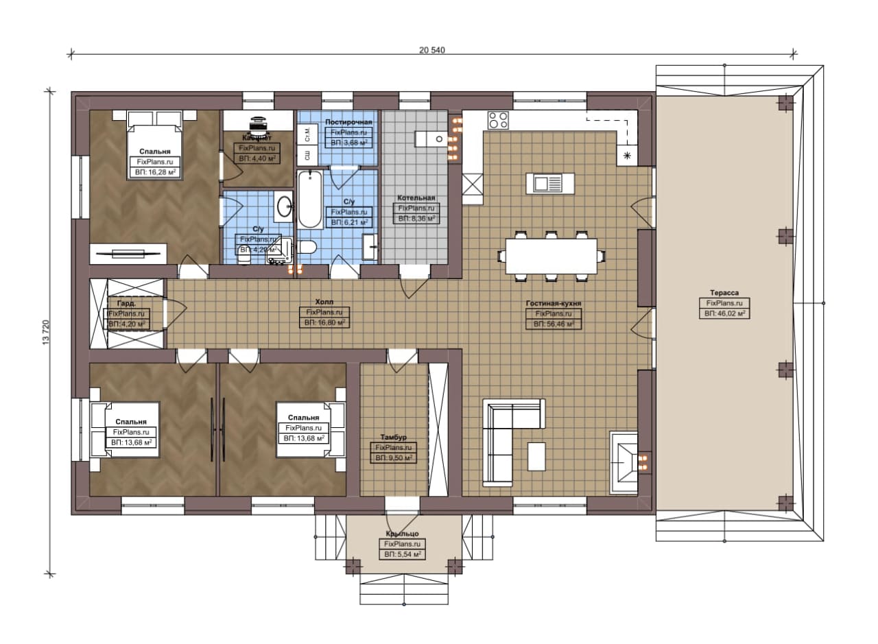 Планировка Одноэтажный дом F-21266